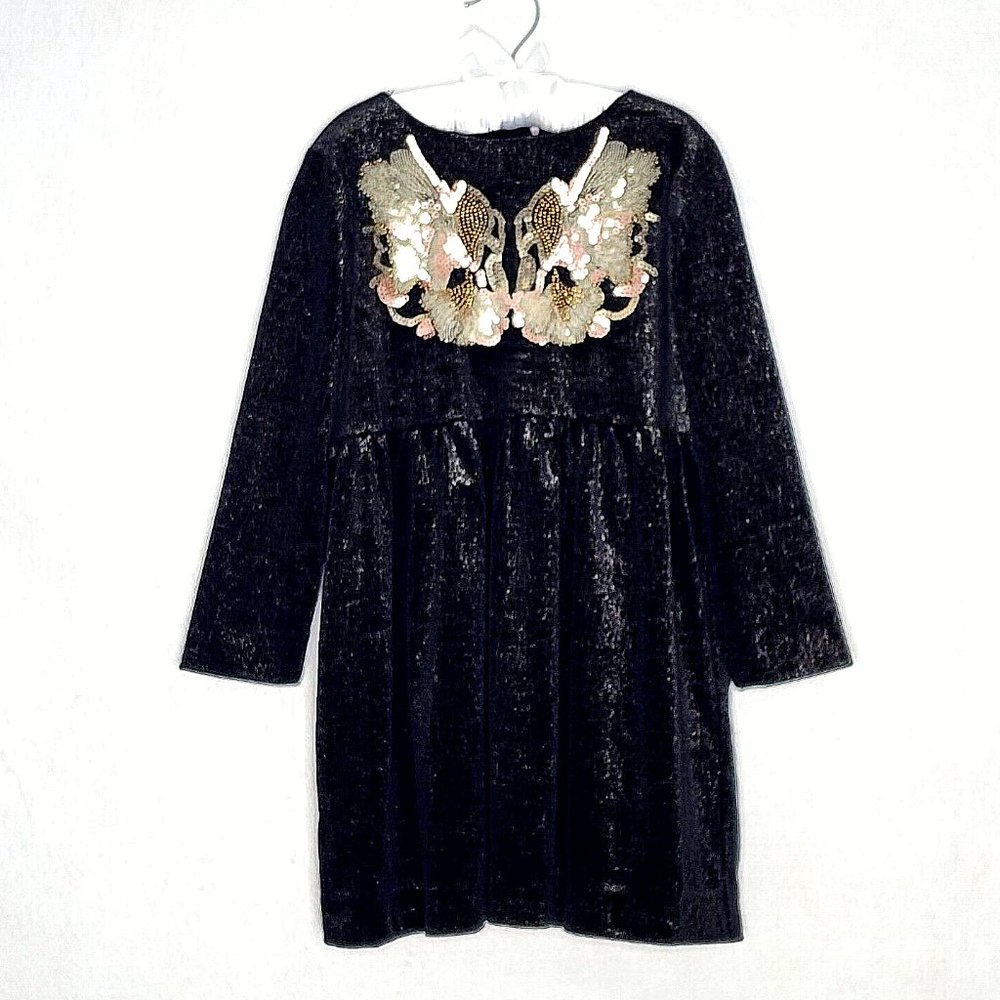 Billieblush My Lovely Dress Girls Black Gold Velvet Dress 5 / 108 Beads Sequins - Picture 1 of 5